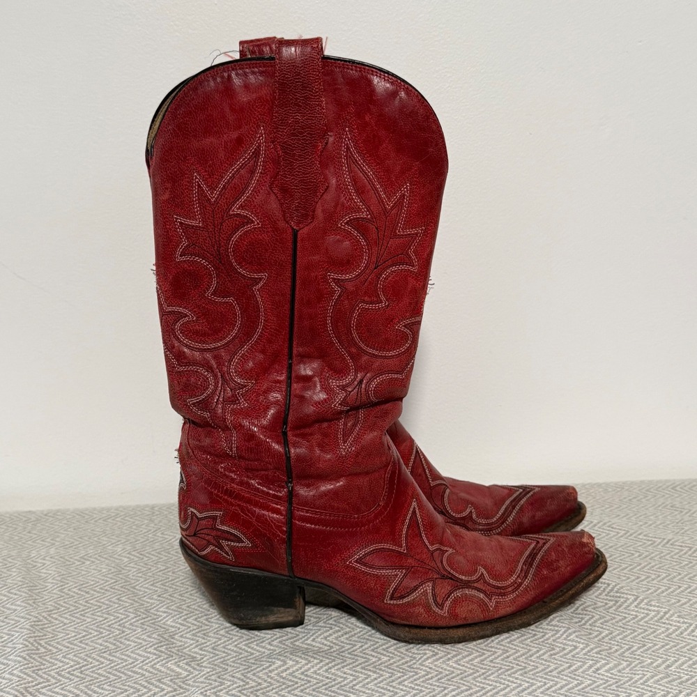 Corral Cowboy Boots Women 7.5 Red Leather Embroidered Western Boho Festival